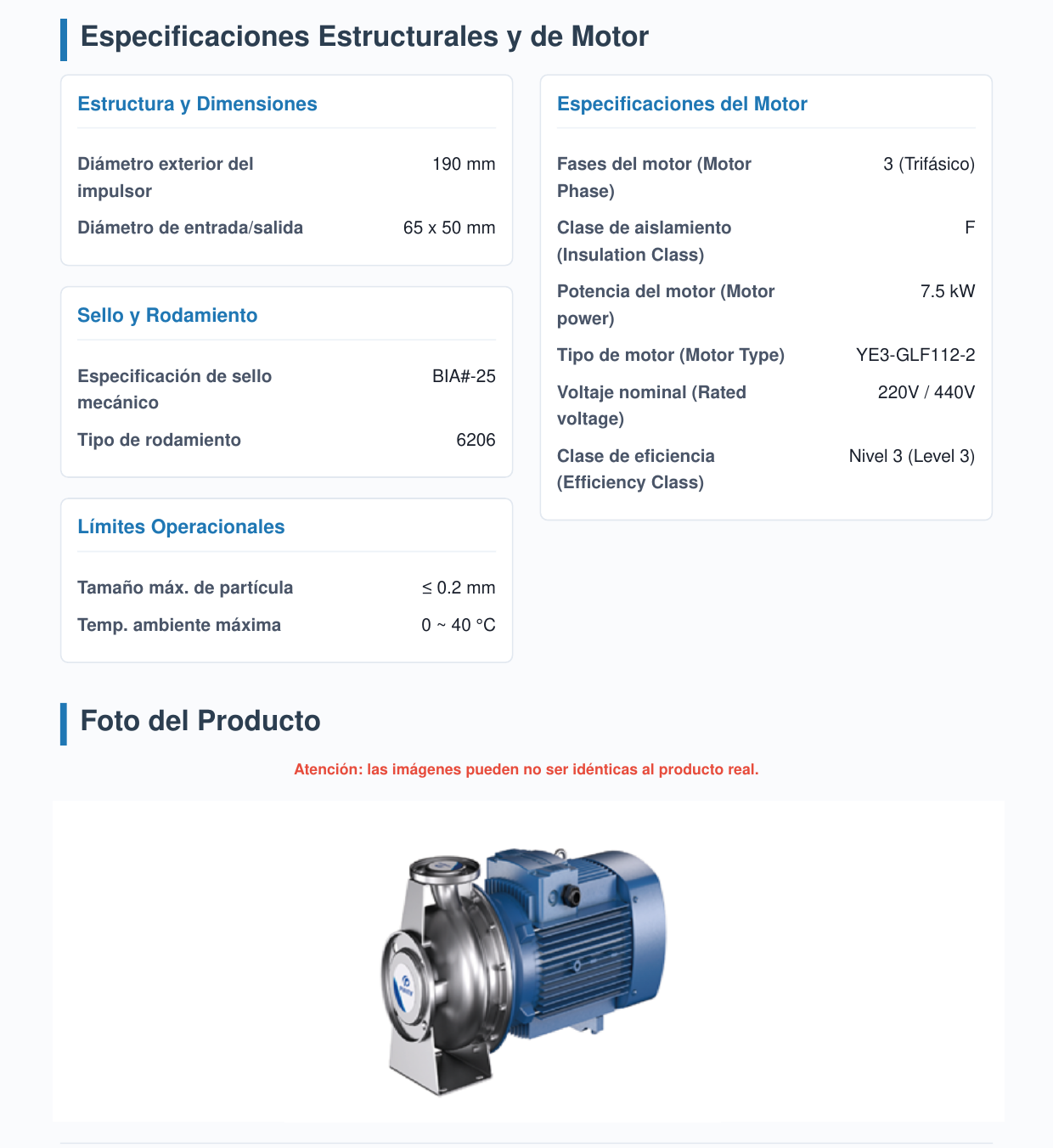 Especificaciones Estructurales y de Motor Foto del Producto